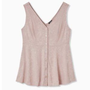 TAUPE JACQUARD BUTTON FRONT PEPLUM TANK